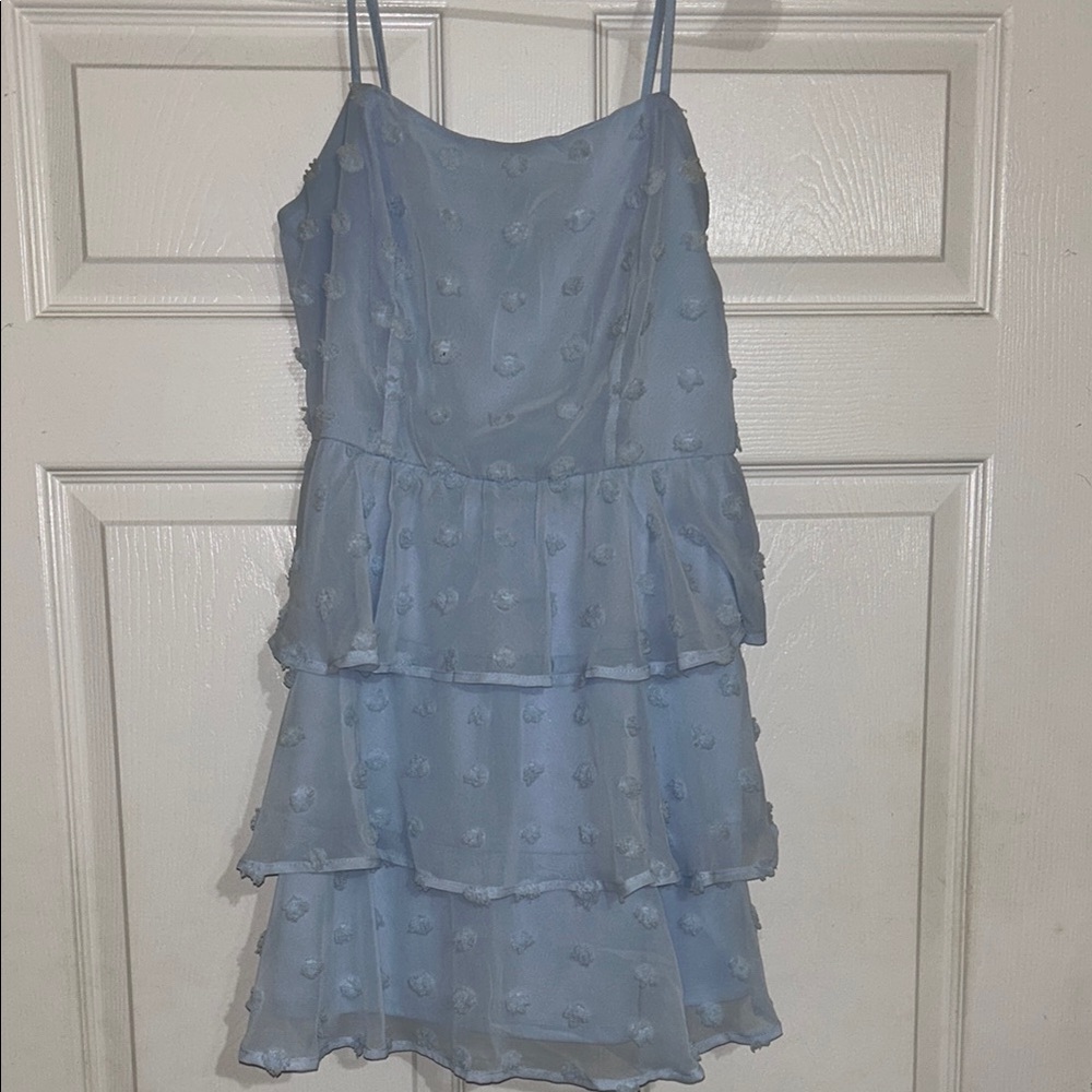 Blue Ruffled Spaghetti Strap Dress